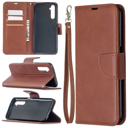 Saturcase Coque Pour Realme 6, Luxe Pu Cuir Magnétique Flip Portefeuille Support Porte-Carte Protecteur Housse Étui Avec Dragonne Pour Realme 6 (Marron)