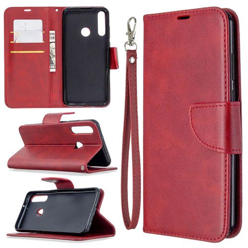 Saturcase Coque Pour Huawei Y6p, Luxe Pu Cuir Magnétique Flip Portefeuille Support Porte-Carte Protecteur Housse Étui Avec Dragonne Pour Huawei Y6p (Rouge)