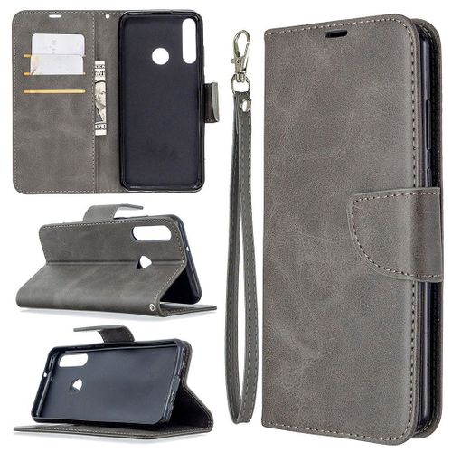 Saturcase Coque Pour Huawei Y6p, Luxe Pu Cuir Magnétique Flip Portefeuille Support Porte-Carte Protecteur Housse Étui Avec Dragonne Pour Huawei Y6p (Gris)