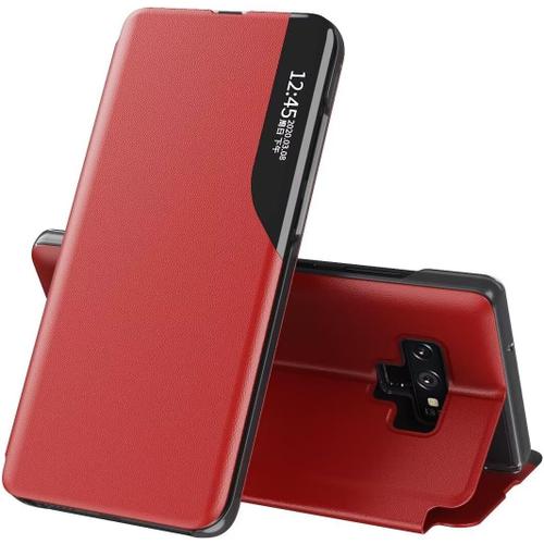 Cover Pour Samsung Galaxy Note 9 Coque,Flip Case En Cuir Pu,Fenêtre De Visualisation Étui,Silicone Coque Pour Samsung Galaxy Note 9 Case Rouge