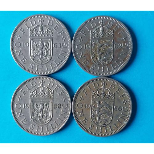 Lot De 4 Pièces De 1 Shilling Royaume-Uni