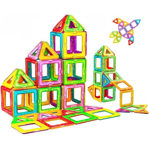 Blocs de Construction Magnétique(50 Pièces), Jeux Construction Aimanté Jeu  Magnétique Jeux Montessori Jeux Educatif pour Les Enfant 4 Ans +
