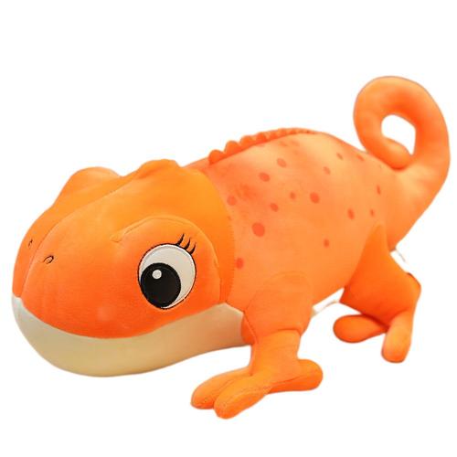Joli jouet en peluche caméléon simulé Poupée animal lézard de dessin animé  mignon Oreiller doux pour enfants Cadeau fille garçon (couleur: orange,  hauteur: 30cm)