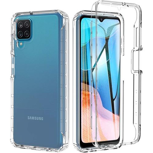 Coque Samsung A12, Coque Samsung M12 Transparent Antichoc Silicone [Avec Protection Écran] 360 Degres Full Body Protection Integrale Souple Housse Etui Pour Samsung Galaxy A12/ M12 6.5 Pouces-Clair