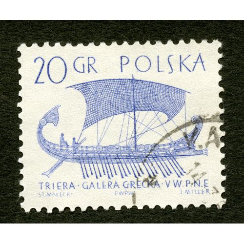 Timbre Oblitéré Polska, Triera, Galera Grecka, V Wiek P N E, 20 Gr, Malecki, Miller