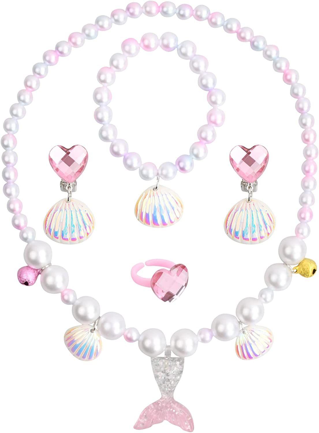 Ensemble de bijoux de sirène pour les petites filles, princesse sirène  collier extensible bracelet boucles d'oreilles bague, enfants faire  semblant et habiller bijoux pour tout-petits âgés de 2 ans