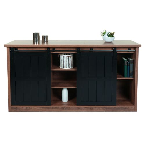 Sideboard Hwc-K75, Highboard Étagère Armoire, Porte Coulissante 7 Compartiments, Aspect Bois Métal Industriel 84x150x40cm   Brun