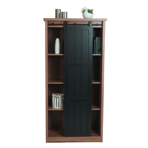 Armoire Hwc-K75, Commode Highboard, Porte Coulissante 8 Compartiments De Rangement, Aspect Bois Métal Industriel 163x76x38cm   Brun