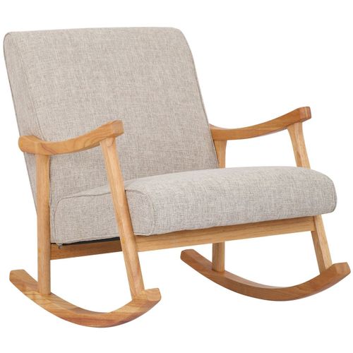 Fauteuil À Bascule En Tissu Crème Design Scandinave Moderne Pieds En Bois Fab10086
