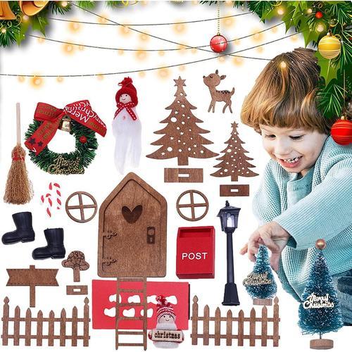 Porte des fées, Lot de 23 Mini Accessoires de Porte de GNOME de Noël avec  clôture Miniature, échelle, Bottes, Arbres de Noël, Accessoires de Jardin  de fées pour Enfants Cadeaux