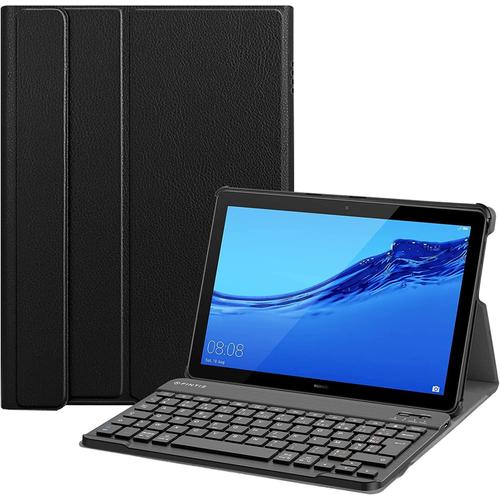 Coque Clavier Pour Huawei Mediapad T5 10 2018, [Azerty Fran?Ais] Etui Housse Cover En Cuir Pu Avec Clavier Bluetooth Sans Fil Amovible Pour Huawei T5 10.1 Pouces, Noir