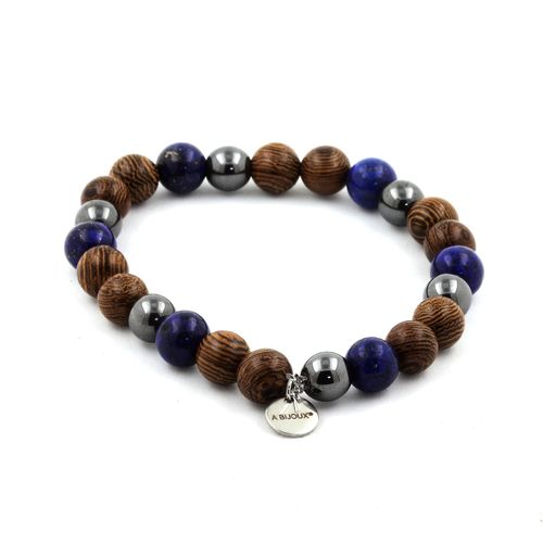 Bracelet Perles Lapis Lazuli + Hématite + Bois 8 Mm. Fabriqué En France.