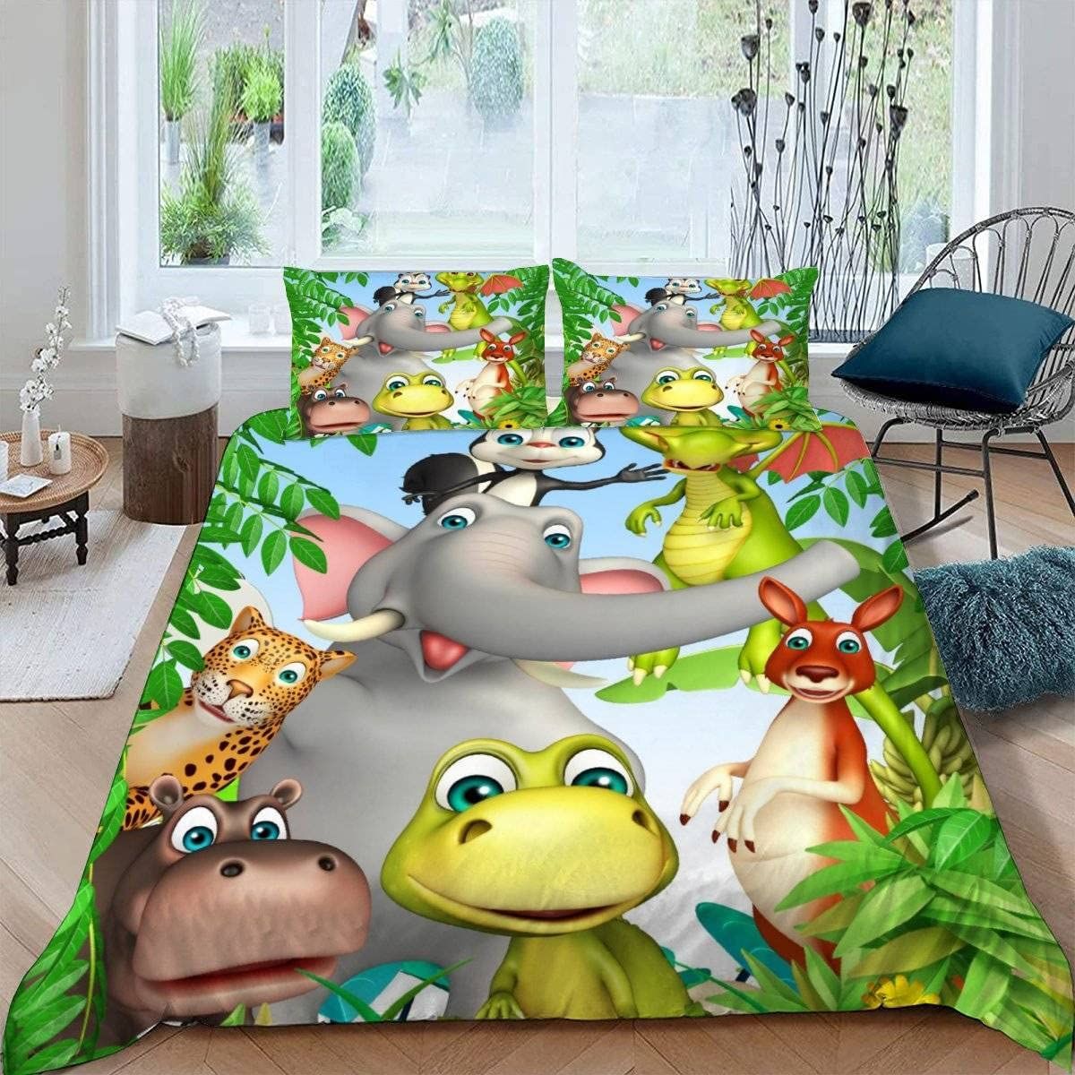 Housse de Couette 220x240 Forêt D'enfants, Microfibre 3D Imprimée