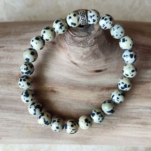 Bracelet Pierres Naturelles - Jaspe Dalmatien - Fabriqué En France