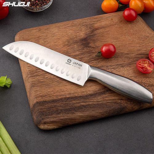 Couteau De Cuisine À Manche Creux 7 Pouces, Santoku 30cr13 Couteaux De Chef De Cuisine En Acier Inoxydable Lame Antiadhésive, Couteau Japonais Santoku
