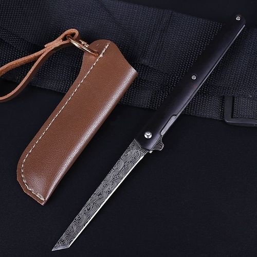 Couteau Pliant Damas De Haute Dureté, Outils'autodéfense, Utilitaire Opaque Avec Étui, Manche En Bois, Pour Camping En Plein Air, Html