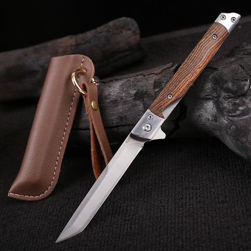 Couteau Pliant Damas De Haute Dureté, Outils'autodéfense, Utilitaire Opaque Avec Étui, Manche En Bois, Pour Camping En Plein Air, Html
