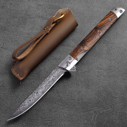 Couteau Pliant Damas De Haute Dureté, Outils'autodéfense, Utilitaire Opaque Avec Étui, Manche En Bois, Pour Camping En Plein Air, Html