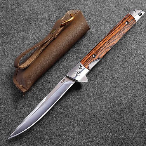 Couteau Pliant Damas De Haute Dureté, Outils'autodéfense, Utilitaire Opaque Avec Étui, Manche En Bois, Pour Camping En Plein Air, Html