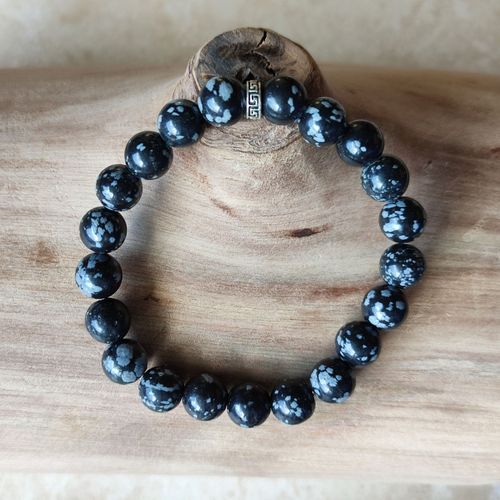 Bracelet Pierres Naturelles - Obsidienne Flocon / Moucheté - Fabriqué En France