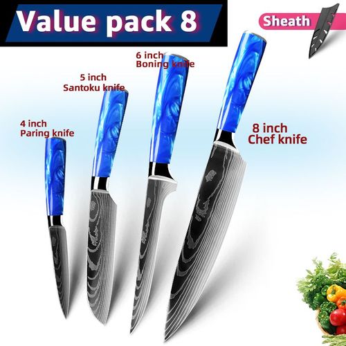 Pack8 - Ensemble De Couteaux Japonais Santoku Chef, 7cr17 440c Couteaux Utilitaires Professionnels En Acier Inoxydable À Haute Teneur En Carbone Pour Trancher Le Pain