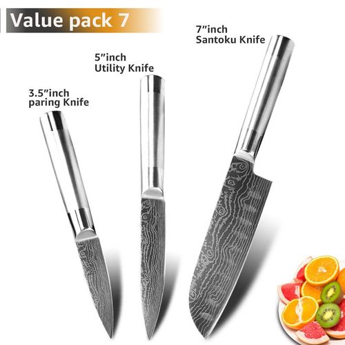Pack7 - Ensemble De Couteaux Japonais Santoku Chef, 7cr17 440c Couteaux Utilitaires Professionnels En Acier Inoxydable À Haute Teneur En Carbone Pour Trancher Le Pain
