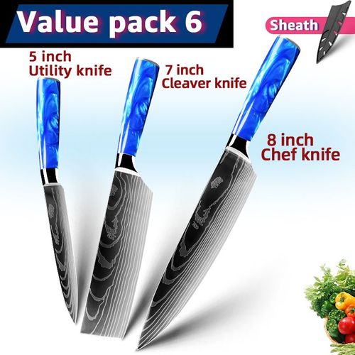Pack6 - Ensemble De Couteaux Japonais Santoku Chef, 7cr17 440c Couteaux Utilitaires Professionnels En Acier Inoxydable À Haute Teneur En Carbone Pour Trancher Le Pain