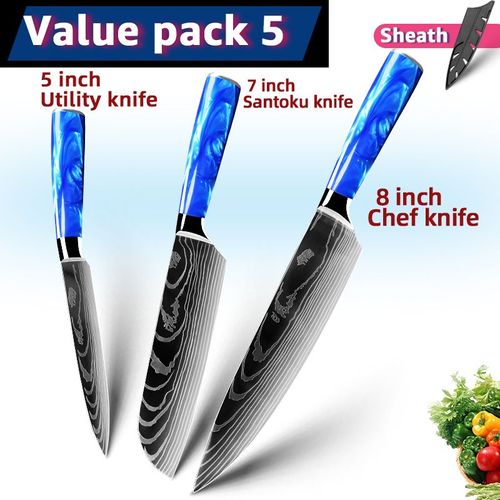 Pack5 - Ensemble De Couteaux Japonais Santoku Chef, 7cr17 440c Couteaux Utilitaires Professionnels En Acier Inoxydable À Haute Teneur En Carbone Pour Trancher Le Pain