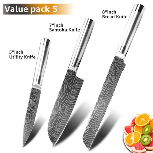 Pack5 - Ensemble De Couteaux Japonais Santoku Chef, 7cr17 440c Couteaux Utilitaires Professionnels En Acier Inoxydable À Haute Teneur En Carbone Pour Trancher Le Pain