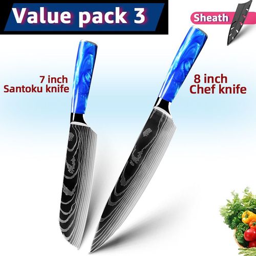 Pack3 - Ensemble De Couteaux Japonais Santoku Chef, 7cr17 440c Couteaux Utilitaires Professionnels En Acier Inoxydable À Haute Teneur En Carbone Pour Trancher Le Pain