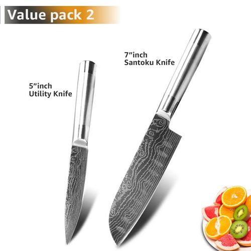 Pack2 - Ensemble De Couteaux Japonais Santoku Chef, 7cr17 440c Couteaux Utilitaires Professionnels En Acier Inoxydable À Haute Teneur En Carbone Pour Trancher Le Pain