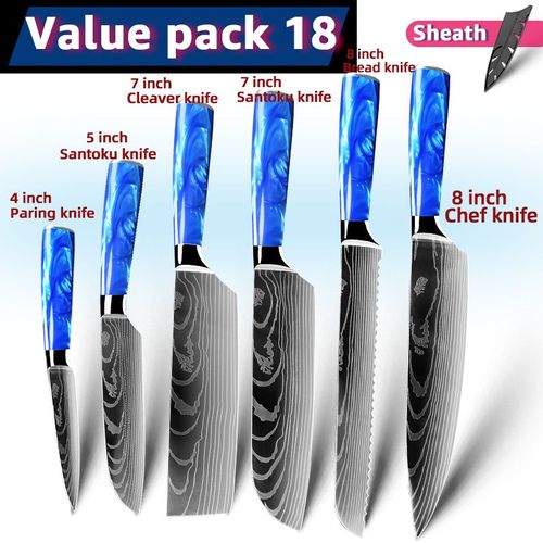 Pack18 - Ensemble De Couteaux Japonais Santoku Chef, 7cr17 440c Couteaux Utilitaires Professionnels En Acier Inoxydable À Haute Teneur En Carbone Pour Trancher Le Pain