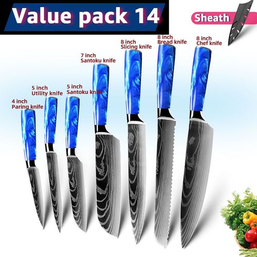 Pack14 - Ensemble De Couteaux Japonais Santoku Chef, 7cr17 440c Couteaux Utilitaires Professionnels En Acier Inoxydable À Haute Teneur En Carbone Pour Trancher Le Pain