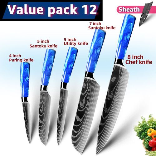 Pack12 - Ensemble De Couteaux Japonais Santoku Chef, 7cr17 440c Couteaux Utilitaires Professionnels En Acier Inoxydable À Haute Teneur En Carbone Pour Trancher Le Pain