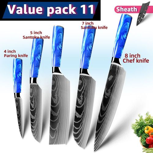 Pack11 - Ensemble De Couteaux Japonais Santoku Chef, 7cr17 440c Couteaux Utilitaires Professionnels En Acier Inoxydable À Haute Teneur En Carbone Pour Trancher Le Pain