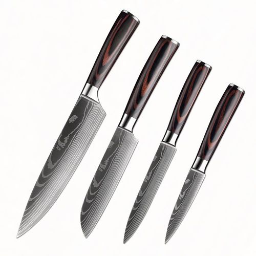 4pcs Set2 - Santoku Couteau De Chef En Acier Inoxydable 5cr15, Outils De Cuisine, Couteau À Pain, Couperet À Viande, Ciseaux Utilitaires Puissants Pour Poulet