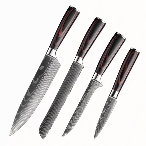 4pcs Set1 - Santoku Couteau De Chef En Acier Inoxydable 5cr15, Outils De Cuisine, Couteau À Pain, Couperet À Viande, Ciseaux Utilitaires Puissants Pour Poulet