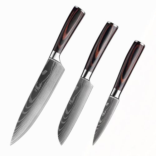 3pcs Set2 - Santoku Couteau De Chef En Acier Inoxydable 5cr15, Outils De Cuisine, Couteau À Pain, Couperet À Viande, Ciseaux Utilitaires Puissants Pour Poulet
