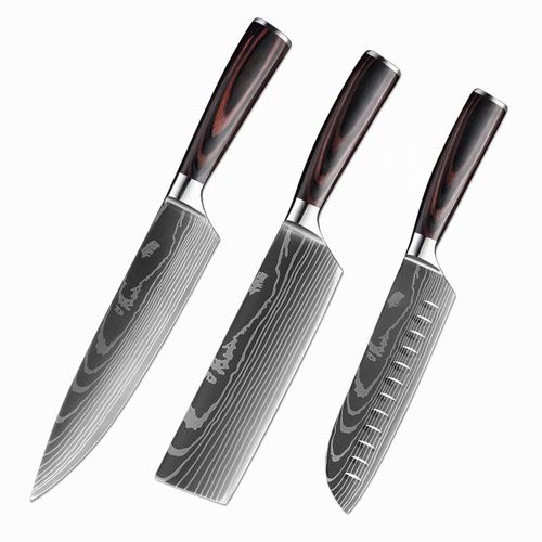3pcs Set1 - Santoku Couteau De Chef En Acier Inoxydable 5cr15, Outils De Cuisine, Couteau À Pain, Couperet À Viande, Ciseaux Utilitaires Puissants Pour Poulet