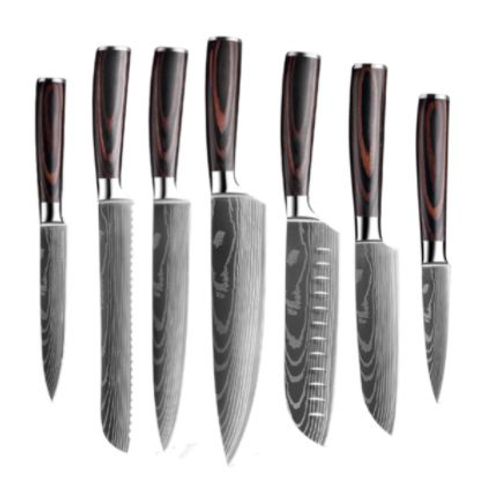 7pcs Ensemble - Santoku Couteau De Chef En Acier Inoxydable 5cr15, Outils De Cuisine, Couteau À Pain, Couperet À Viande, Ciseaux Utilitaires Puissants Pour Poulet
