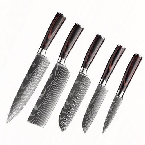 Ensemble 5pcs - Santoku Couteau De Chef En Acier Inoxydable 5cr15, Outils De Cuisine, Couteau À Pain, Couperet À Viande, Ciseaux Utilitaires Puissants Pour Poulet
