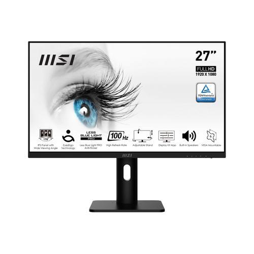 MSI PRO MP273A - Écran LCD - 27" - 1920 x 1080 Full HD (1080p) @ 100 Hz - IPS - 300 cd/m² - 1000:1 - 1 ms - HDMI, VGA, DisplayPort - haut-parleurs - noir