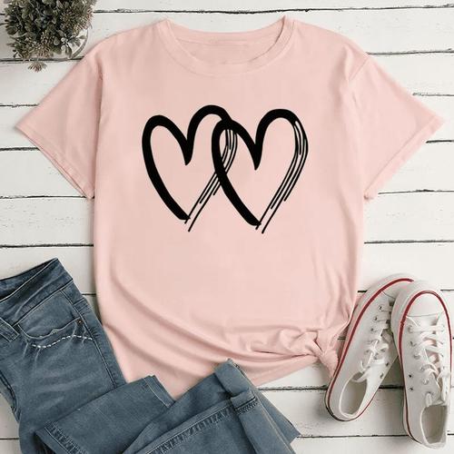 Tee-Shirt Rose Avec Des Motifs Coeurs