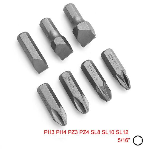 PH PZ SL - Jeu'embouts de tournevis à tige de 5/16 pouces, T50 T55 T60 Extar Big H10 H12 H14 PZ4 PH4 SL12 embouts de tournevis pour la réparation des outils à main