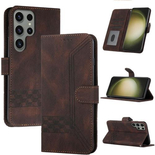 Coque Pour Samsung Galaxy S23 Ultra Etui Protection Housse Portefeuille Premium En Cuir Pu, Antichoc Fermeture Magnétique Flip Case Pour Samsung Galaxy S23 Ultra, Marron