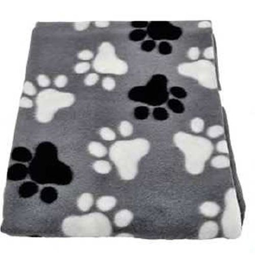 Couverture Plaid Pour Chien Ou Chat - Microfibre Polyester 70 X 100 Cm Imprimé Pattes - Gris Blanc - Zamibo
