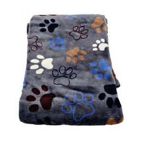Couverture Plaid Pour Chien Ou Chat Microfibre Sherpa 70 X 100 Cm Imprimé Pattes - Gris Brun Bleu Blanc - Zamibo