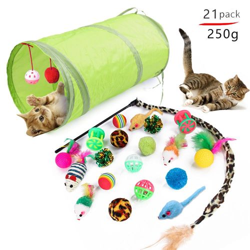 Pet Cat Toys Set Pussycat Pass Teasing Cat Stick Bell Cat Tunnel Toys Fournitures Combo Set N ° 1