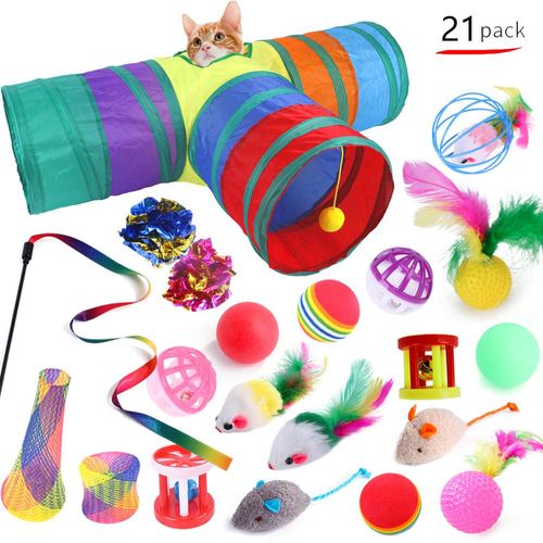 Pet Cat Toys Set Pussycat Pass Teasing Cat Stick Bell Cat Tunnel Toys Fournitures Combo Set N ° 7
