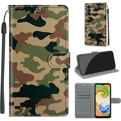 Coque Pour Samsung Galaxy A04s, Protection Housse En Cuir Pu Portefeuille À Rabat Motif Wrist Strap , Flip Antichoc Etui À Pour Samsung A04s / A13 5g Camouflage